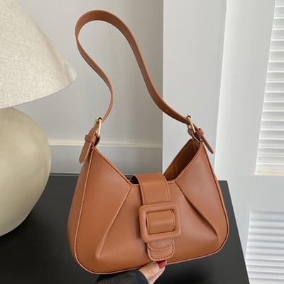 Ženska PU kožna torba na rame Ležerna jednostavna hobo torba Dekoracija s kopčom i patentnim zatvaračem Torba ispod pazuha Podesivi remen Torbica za svakodnevnu kupovinu