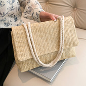 Módne slamené ratanové dámske kabelky cez rameno, dizajnérske kabelky, dámske prútené tkané crossbody kabelky, letné plážové slamené nákupné kabelky
