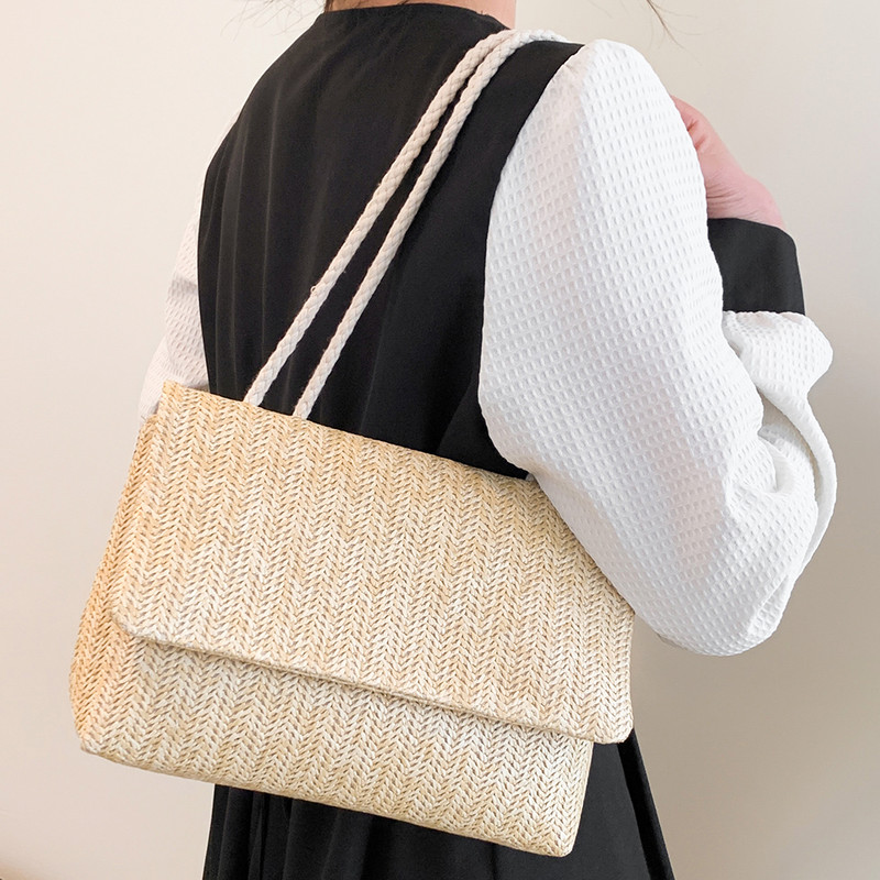 Módne slamené ratanové dámske kabelky cez rameno, dizajnérske kabelky, dámske prútené tkané crossbody kabelky, letné plážové slamené nákupné kabelky