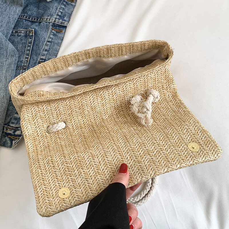 Módne slamené ratanové dámske kabelky cez rameno, dizajnérske kabelky, dámske prútené tkané crossbody kabelky, letné plážové slamené nákupné kabelky