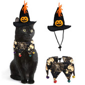 Pălărie de Halloween Eșarfă Costume pentru animale de companie Model de pânză de păianjen dovleac Guler pentru gâtul pisicii Dispozitive pentru petrecere festivă de Halloween fericit