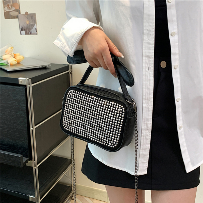 Geantă ghiozdan ocazională pentru femei, cu stras strălucitor, mini geantă pătrată cu fundă, cu mâner superior, din piele PU, geantă strălucitoare.
