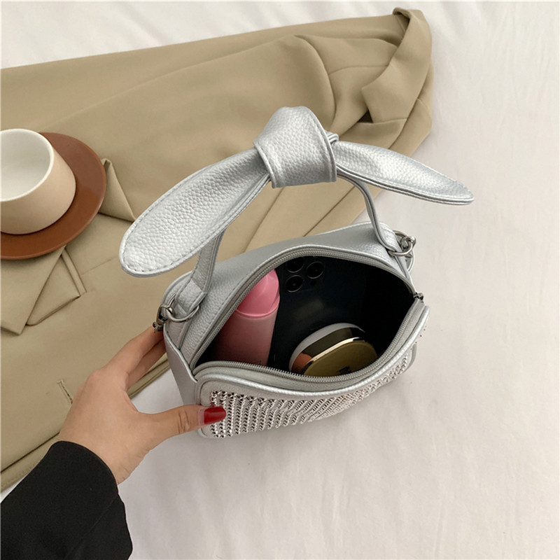 Geantă ghiozdan ocazională pentru femei, cu stras strălucitor, mini geantă pătrată cu fundă, cu mâner superior, din piele PU, geantă strălucitoare.