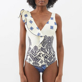 2023 Νέο σέξι βολάν τύπωμα One Piece Strappy One Shoulder Μαγιό Γυναικείο μαγιό Ζώνη μαγιό Μονοκίνι