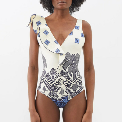 2023 Νέο σέξι βολάν τύπωμα One Piece Strappy One Shoulder Μαγιό Γυναικείο μαγιό Ζώνη μαγιό Μονοκίνι