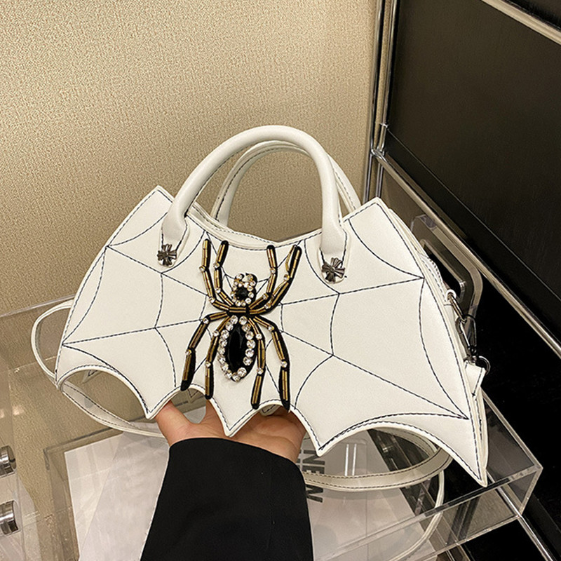 Πρωτοτυπία Δημιουργική τσάντα συμπλέκτη σε σχήμα νυχτερίδας για Halloween Party Spider Web Decor Τσάντα & πορτοφόλι Punk Designer Vintage Τσάντα ώμου με διαμάντια