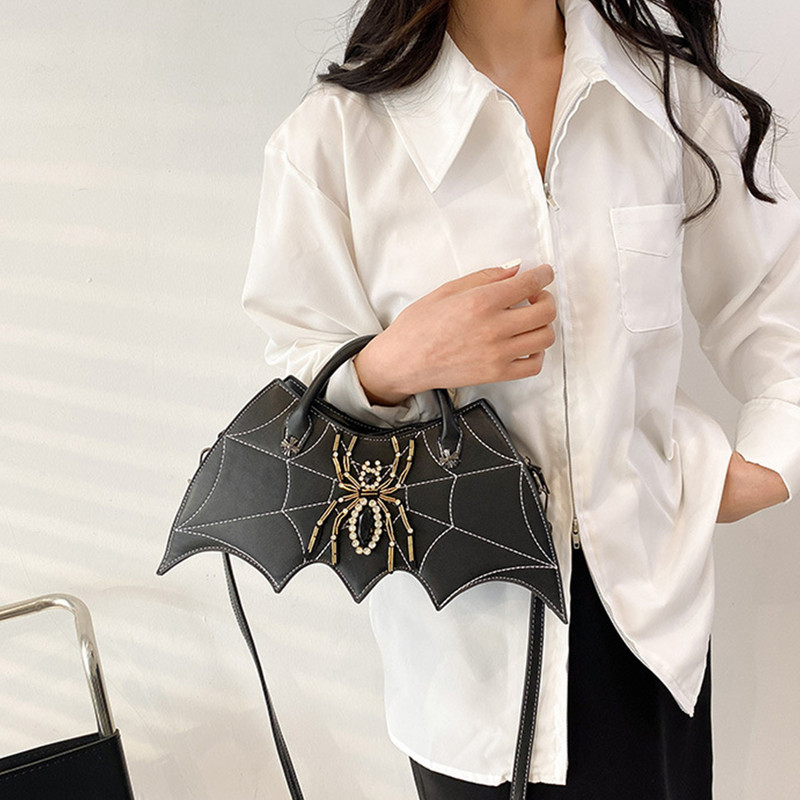 Πρωτοτυπία Δημιουργική τσάντα συμπλέκτη σε σχήμα νυχτερίδας για Halloween Party Spider Web Decor Τσάντα & πορτοφόλι Punk Designer Vintage Τσάντα ώμου με διαμάντια
