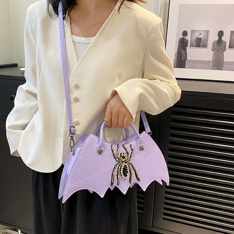 Πρωτοτυπία Δημιουργική τσάντα συμπλέκτη σε σχήμα νυχτερίδας για Halloween Party Spider Web Decor Τσάντα & πορτοφόλι Punk Designer Vintage Τσάντα ώμου με διαμάντια