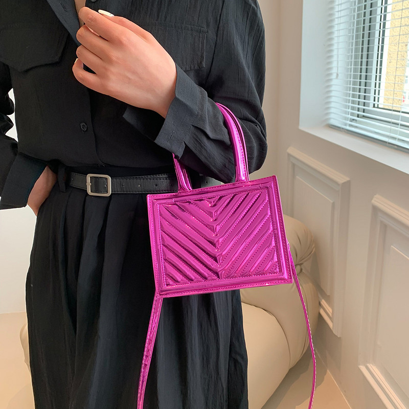 Γυαλιστερή τσάντα ώμου PU Δερμάτινη καπιτονέ γυναικεία τσάντα τσάντα απλές τσάντες μονόχρωμες casual γυναικεία τσάντα χιαστί