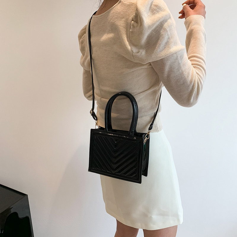 Γυαλιστερή τσάντα ώμου PU Δερμάτινη καπιτονέ γυναικεία τσάντα τσάντα απλές τσάντες μονόχρωμες casual γυναικεία τσάντα χιαστί
