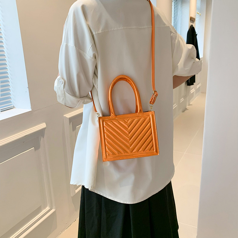 Γυαλιστερή τσάντα ώμου PU Δερμάτινη καπιτονέ γυναικεία τσάντα τσάντα απλές τσάντες μονόχρωμες casual γυναικεία τσάντα χιαστί