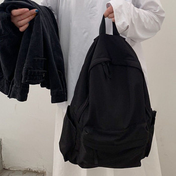 Раници Дамски едноцветни черни раница с голям капацитет Модерна Harajuku Ежедневна водоустойчива чанта с цип Студентски японски стил Mochila