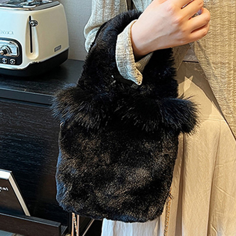 Γυναικεία τσάντα χιαστί από ψεύτικη γούνα Hobo Casual Fuzzy Bucket τσάντα Ευέλικτη τσάντα χνουδωτής τσάντα μεγάλης χωρητικότητας Μαλακό τσαντάκι