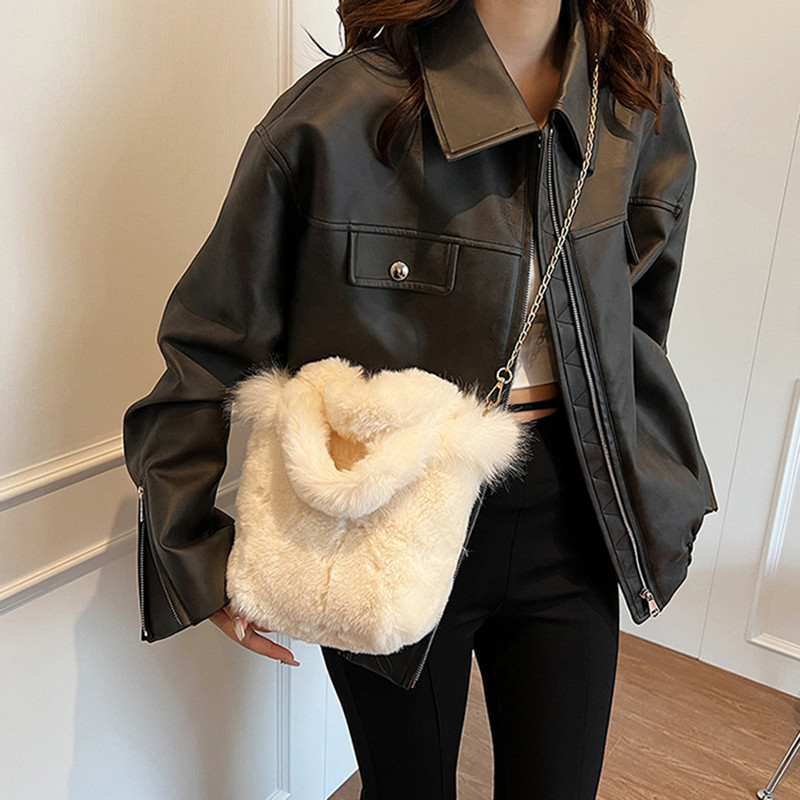 Γυναικεία τσάντα χιαστί από ψεύτικη γούνα Hobo Casual Fuzzy Bucket τσάντα Ευέλικτη τσάντα χνουδωτής τσάντα μεγάλης χωρητικότητας Μαλακό τσαντάκι