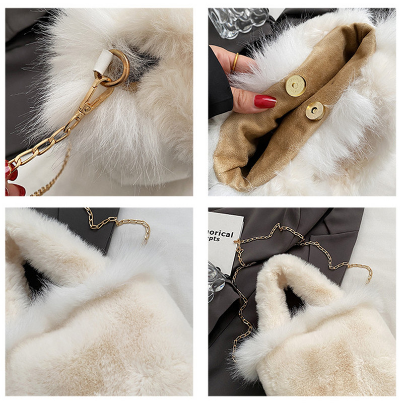 Γυναικεία τσάντα χιαστί από ψεύτικη γούνα Hobo Casual Fuzzy Bucket τσάντα Ευέλικτη τσάντα χνουδωτής τσάντα μεγάλης χωρητικότητας Μαλακό τσαντάκι