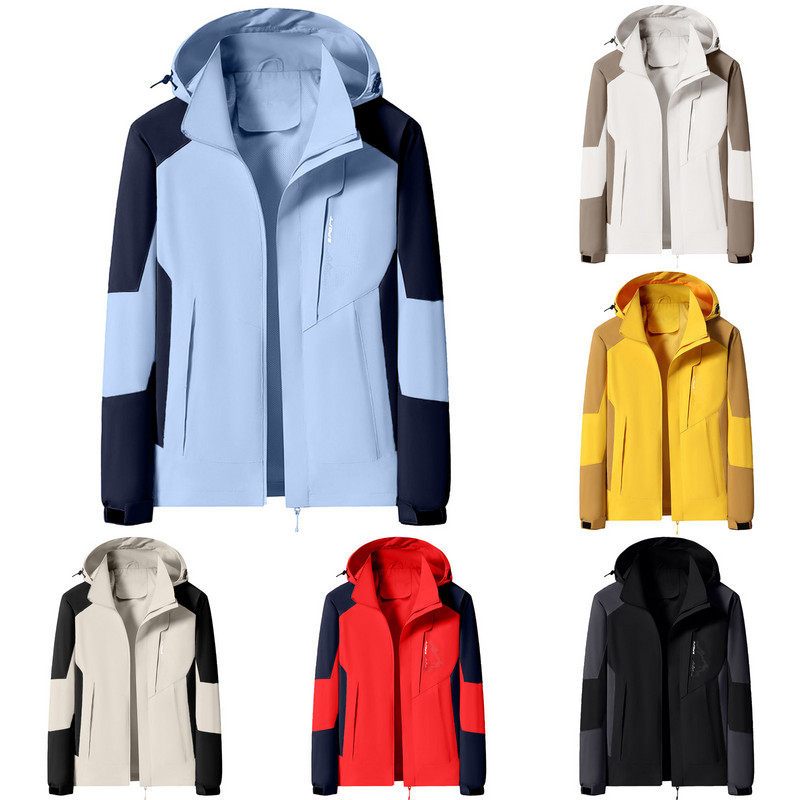 Vīriešu apģērbi Vīriešu jakas Ziemas vīriešu āra rāvējslēdzējs savārstījums jakas ar kapuci Šķelts vējjaka noņemams mētelis ar garām piedurknēm