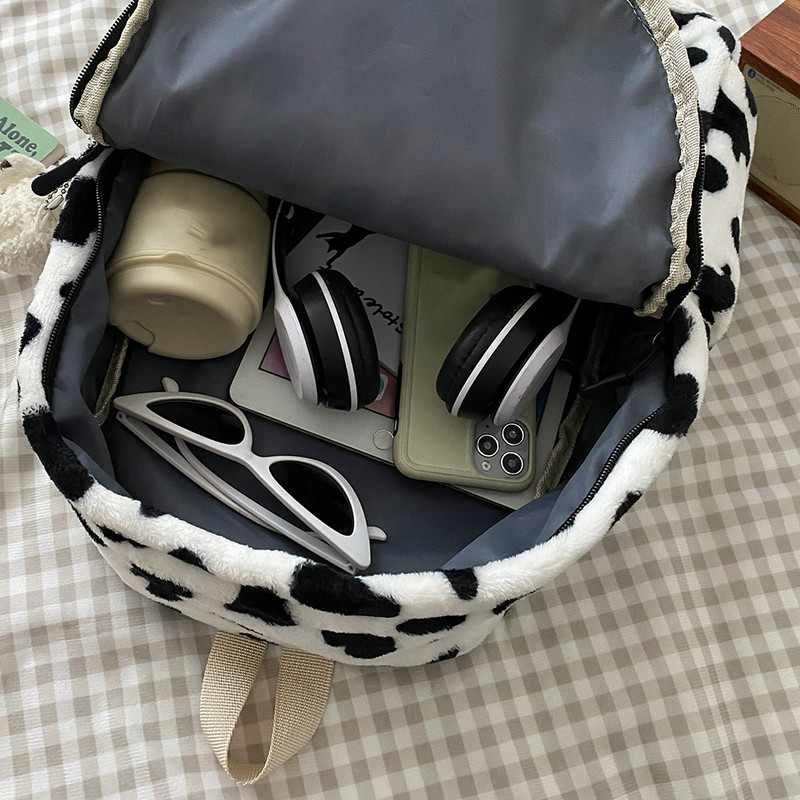 Kawaii skolas somas meitenēm sieviešu plīša mugursoma Skolas plecu soma Dzīvnieku govs ceļojumu mugursoma Dāmas studentu soma Mochila