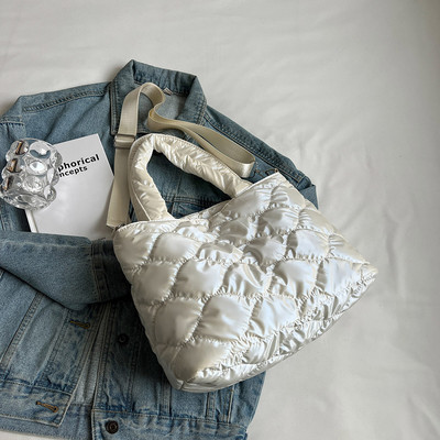 Μόδα ροζ γυναικείες τσάντες χειμερινές βαμβακερές τσάντες με επάνω λαβή Casual γυναικείες μονόχρωμες καπιτονέ Τσάντα ώμου μεγάλης χωρητικότητας