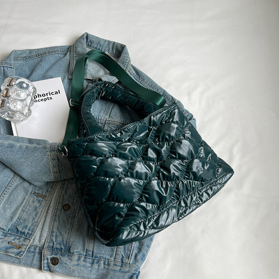 Μόδα ροζ γυναικείες τσάντες χειμερινές βαμβακερές τσάντες με επάνω λαβή Casual γυναικείες μονόχρωμες καπιτονέ Τσάντα ώμου μεγάλης χωρητικότητας