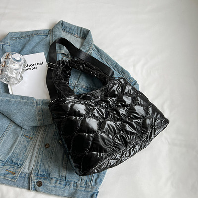 Μόδα ροζ γυναικείες τσάντες χειμερινές βαμβακερές τσάντες με επάνω λαβή Casual γυναικείες μονόχρωμες καπιτονέ Τσάντα ώμου μεγάλης χωρητικότητας