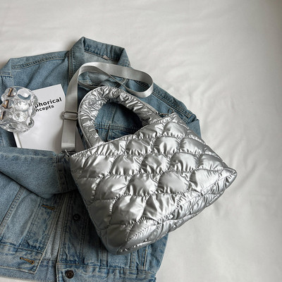 Μόδα ροζ γυναικείες τσάντες χειμερινές βαμβακερές τσάντες με επάνω λαβή Casual γυναικείες μονόχρωμες καπιτονέ Τσάντα ώμου μεγάλης χωρητικότητας