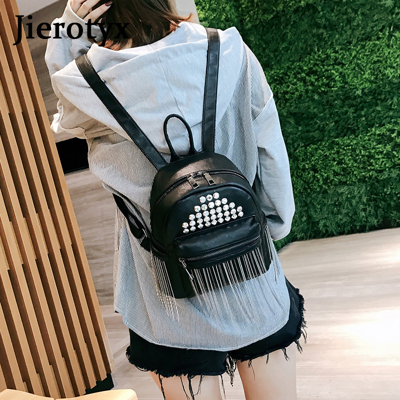 JIEROTYX Luxusné značkové batohy, dámske mini školské tašky pre dievčatá s nitmi a strapcami, taška A Dos Femme z PU kože, 2022, Mochila