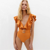 2023. Novi jednodijelni kupaći kostim s volanima s otvorenim ramenima Ženski kupaći kostim dubokog V Bodi kostim za plažu Kupaći kostim Monokini