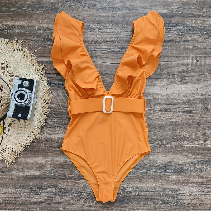 2023. Novi jednodijelni kupaći kostim s volanima s otvorenim ramenima Ženski kupaći kostim dubokog V Bodi kostim za plažu Kupaći kostim Monokini