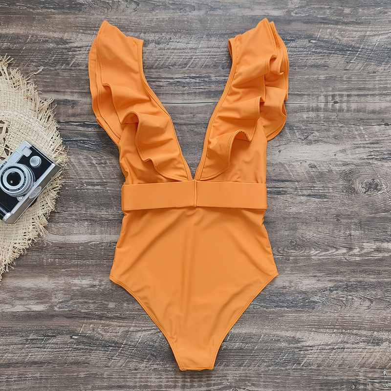 2023. Novi jednodijelni kupaći kostim s volanima s otvorenim ramenima Ženski kupaći kostim dubokog V Bodi kostim za plažu Kupaći kostim Monokini