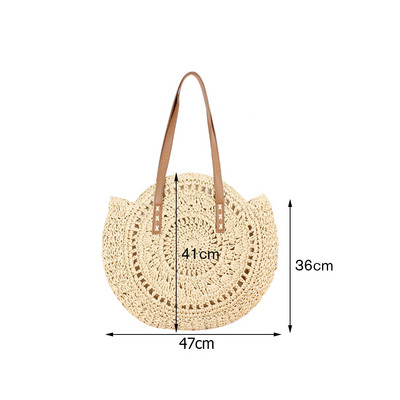 Στρογγυλή ψάθινη τσάντα παραλίας για γυναίκες 2023 Vintage μεγάλη υφασμένη τσάντα ώμου Raffia κύκλος Rattan Τσάντες Bohemian καλοκαιρινές τσάντες Boho