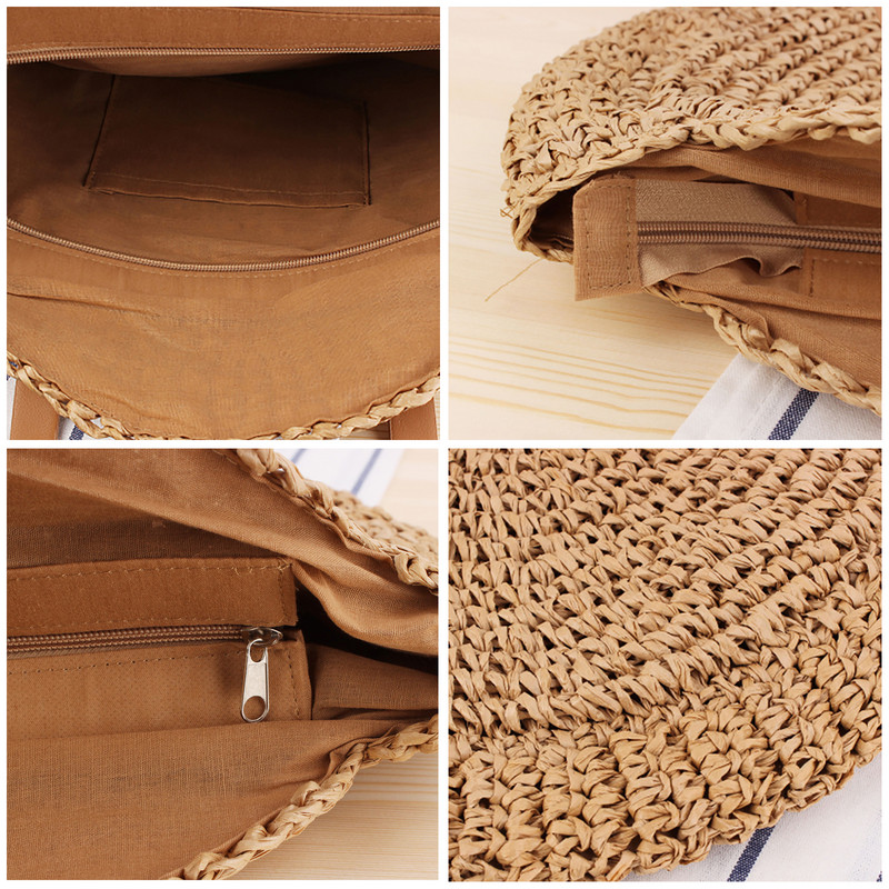 Στρογγυλή ψάθινη τσάντα παραλίας για γυναίκες 2023 Vintage μεγάλη υφασμένη τσάντα ώμου Raffia κύκλος Rattan Τσάντες Bohemian καλοκαιρινές τσάντες Boho