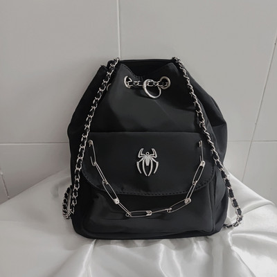 Rucsac Black Spider Punk Y2K Lanț cu șnur Rock Gotic Motocicletă High Street Hippie Femei Bărbați Geantă Moda coreeană Yk2 Genți