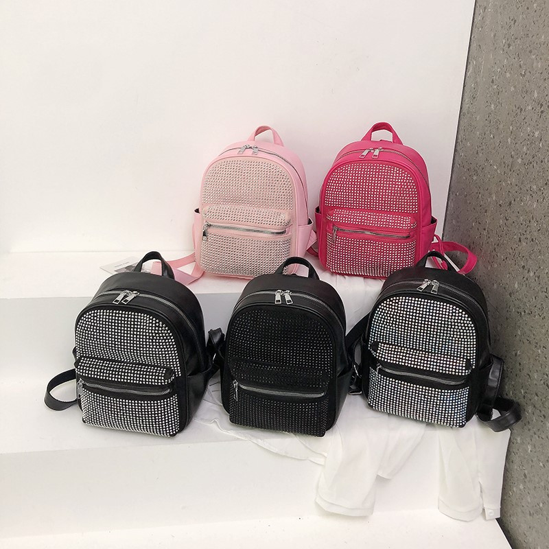 Moodne nahast rhinestones naiste seljakott Luksuslik koolikott Mochila väikesed koolikotid Naiste läikivad teemantidega tüdrukute seljakotid