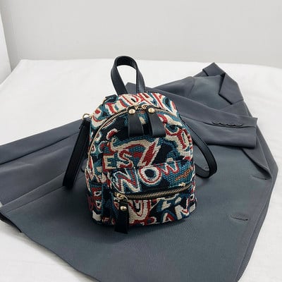 Alkalmi utazási hátizsák nőknek Nemzeti stílusú jacquard hímzéses kézitáska Vállas táska Divatos vászon iskolatáska