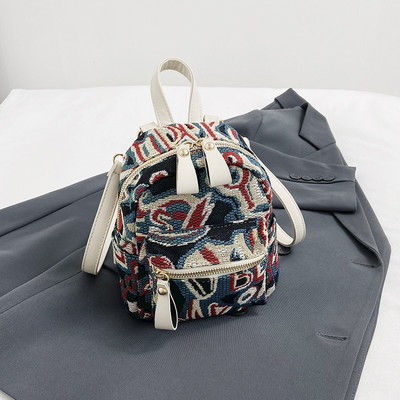 Alkalmi utazási hátizsák nőknek Nemzeti stílusú jacquard hímzéses kézitáska Vállas táska Divatos vászon iskolatáska