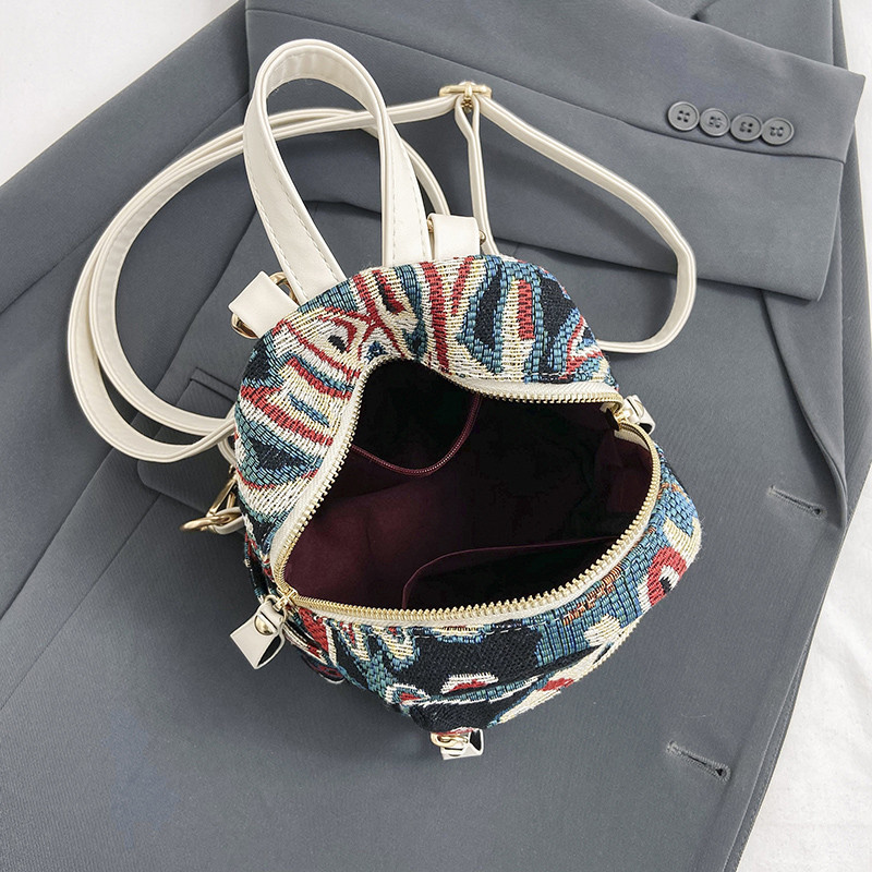 Alkalmi utazási hátizsák nőknek Nemzeti stílusú jacquard hímzéses kézitáska Vállas táska Divatos vászon iskolatáska