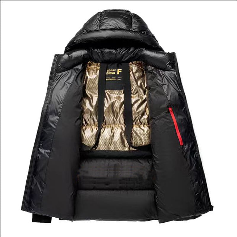 Jachetă pufă de iarnă cu parka caldă cu glugă, bărbați, tendință, îngroșare, jachetă de puf de rață albă, guler ridicat Jachetă de puf supradimensionată.