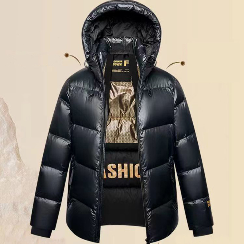 Jachetă pufă de iarnă cu parka caldă cu glugă, bărbați, tendință, îngroșare, jachetă de puf de rață albă, guler ridicat Jachetă de puf supradimensionată.