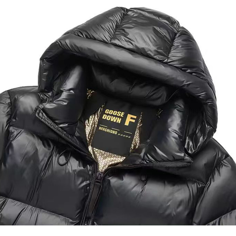 Jachetă pufă de iarnă cu parka caldă cu glugă, bărbați, tendință, îngroșare, jachetă de puf de rață albă, guler ridicat Jachetă de puf supradimensionată.