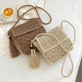 Καλοκαιρινή ψάθινη τσάντα παραλίας Σχέδιο γυναικεία τσάντα ώμου Straw Messenger Τσάντα χιαστί Raffia Hollow Woven Handbag Phone Purse Vacation