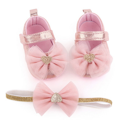Βρεφικά παπούτσια Floral Toddler Baby Girl First Walkers Sets Headband Flower Soft Sole Hook & Loop παπούτσια για κορίτσια