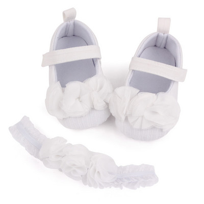 Βρεφικά παπούτσια Floral Toddler Baby Girl First Walkers Sets Headband Flower Soft Sole Hook & Loop παπούτσια για κορίτσια