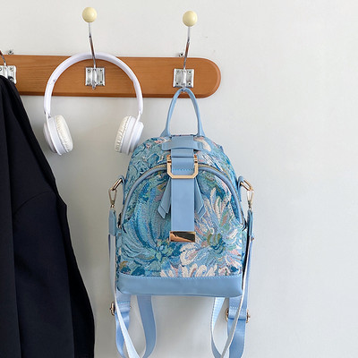 Rucsac casual, de designer, cu broderie jacquard, geantă de umăr pentru femei, geantă de mână mică, retro denim, geantă pentru femei.