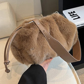 Geantă de pluș pentru femei, cu șnur, geantă versatilă de pluș moale, geantă pufoasă pentru întâlniri, pentru femei, de zi cu zi, de iarnă