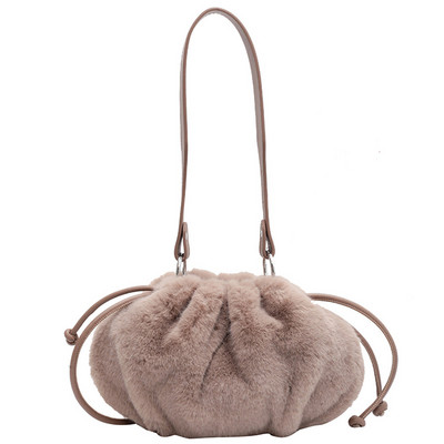 Geantă de pluș pentru femei, cu șnur, geantă versatilă de pluș moale, geantă pufoasă pentru întâlniri, pentru femei, de zi cu zi, de iarnă