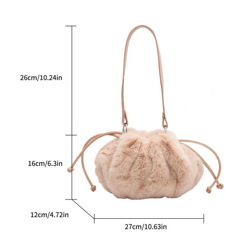 Geantă de pluș pentru femei, cu șnur, geantă versatilă de pluș moale, geantă pufoasă pentru întâlniri, pentru femei, de zi cu zi, de iarnă