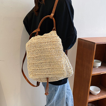Ръчно изработена плетена дамска раница Плажна чанта през рамо за дами Дизайнерска сламена чанта Пътна чанта против кражба Портмоне през рамо
