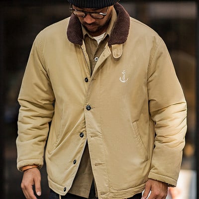 Maden Vintage N1 Deck Striukės Vyrams Amekaji Winter Windbreak Military Cardigan Coats Kasdienis paminkštinimas Striukė Šiltas Trumpas Parkas