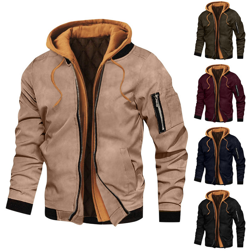 Παχύ ζεστό χειμωνιάτικο φλις μπουφάν Ανθεκτικό στον άνεμο Χοντρό παλτό Γούνινο γιακά Χειμερινά casual μπουφάν έξω από ανδρικά θερμικά ζεστά κουκούλα