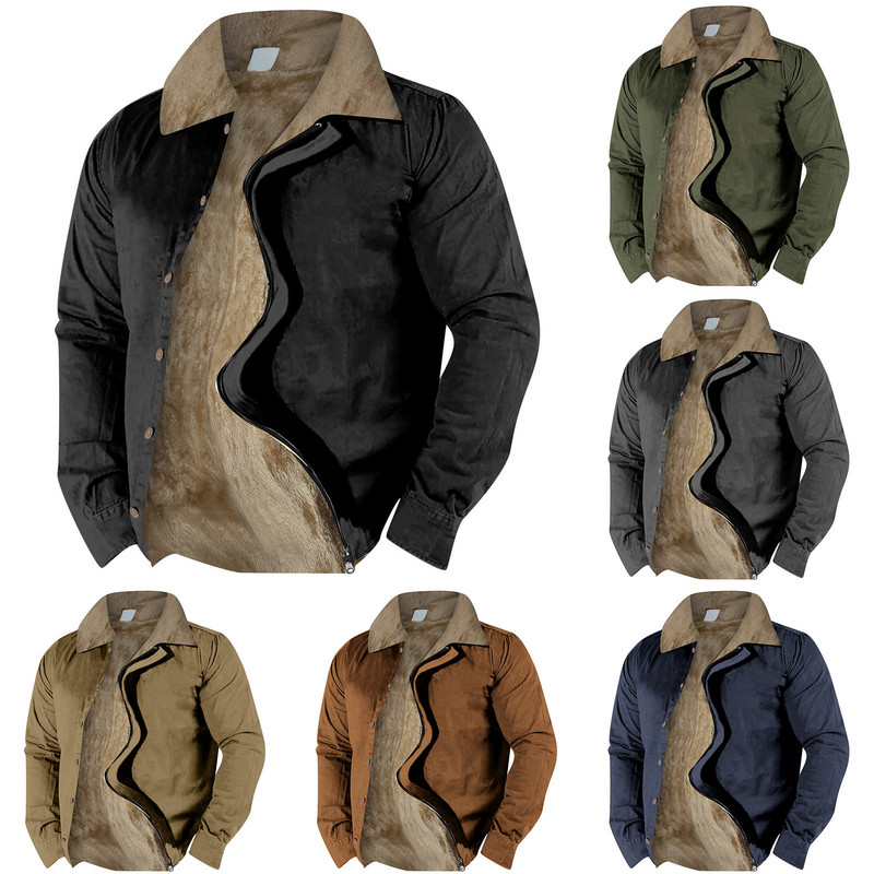 Ανδρικά ρούχα μονόχρωμα Simple Plus βελούδινο χοντρό μπουφάν για το φθινόπωρο και ρούχα Ζακέτα μπλούζες μόδας Ζεστό παλτό